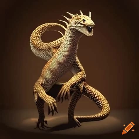 Illustration of a snake-like creature with lizard legs and spikes on ...