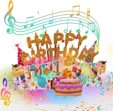 Birthday Cards Fireworks Pop Up Cake Blowable Light and Music Happy ...