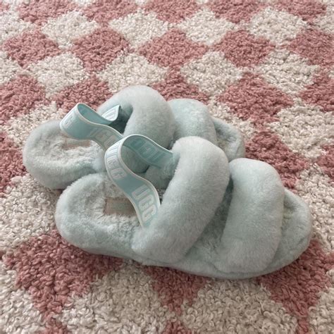 Baby blue UGG slippers size 7 - lightly worn (inside... - Depop