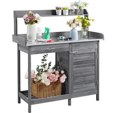 Buy Yaheetech Outdoor Garden Potting Bench Table Work Bench Metal ...