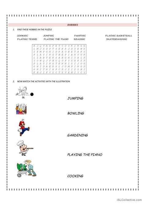 Hobbies Worksheet.pdf 的图像结果