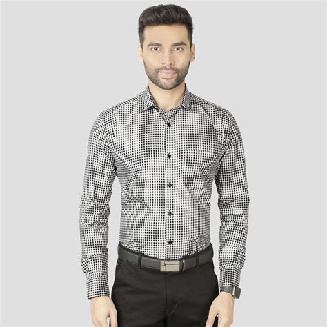 5thanfold Men's Formal Pure Cotton Full Sleeve Checkered Grey Slim Fit ...