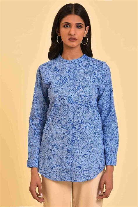 Buy Blue Printed Western Top Online for Woman | WforWoman