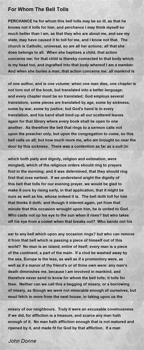 For Whom The Bell Tolls - For Whom The Bell Tolls Poem by John Donne
