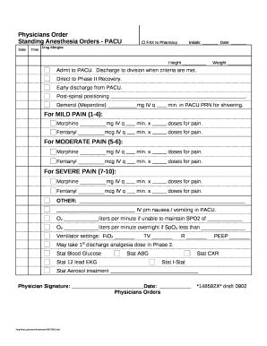 Standing Anesthesia Orders - PACU - Fill and Sign Printable Template Online