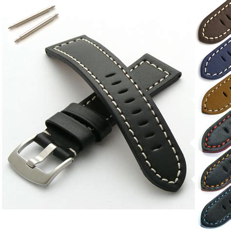 Genuine Leather Watch Strap Band Brushed Steel Buckle Mens or Womens ...