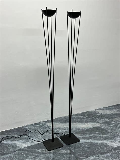 Postmodern Koch and Lowy Matte Black Torchiere Floor Lamps, 1980s, a ...