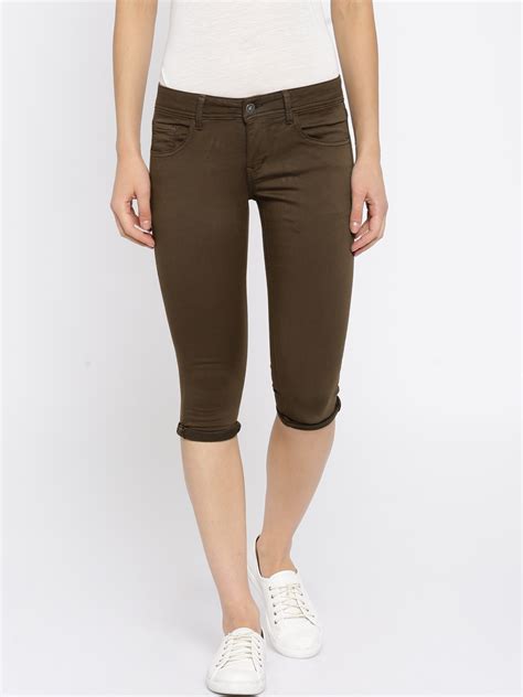 Buy Deal Jeans Women Brown Solid Skinny Fit Capris - Capris for Women ...