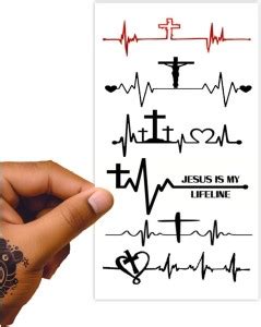 voorkoms Heart Beat With Cross Temporary Tattoo Stickers For Male And ...