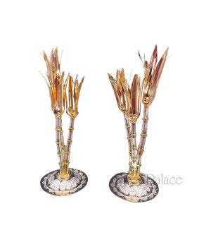 92.5 Silver Sugarcane Stalk For Pooja With Gold Touch - Silver Palace