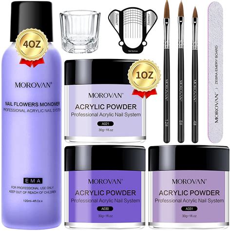 Morovan Acrylic Nail Kit with 3 Colors Acrylic Powders Liquid Set Nail ...