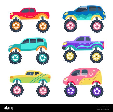 Monster trucks as toys for children vector illustrations set Stock ...