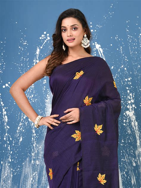 Purple Leaf Motifs Cotton Soft Saree – Charukriti