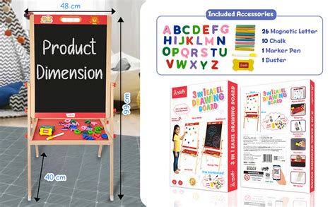 WUDLY® 3-in-1 Wooden Easel for Kids – Double-Sided Chalkboard ...