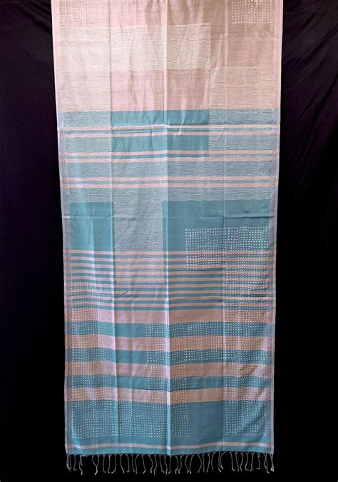 Light Blue & White Handwoven Cotton and Silk Neem Reshmi Stole – Chelna ...