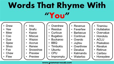 List Of Words That Rhyme With "You" - GrammarVocab