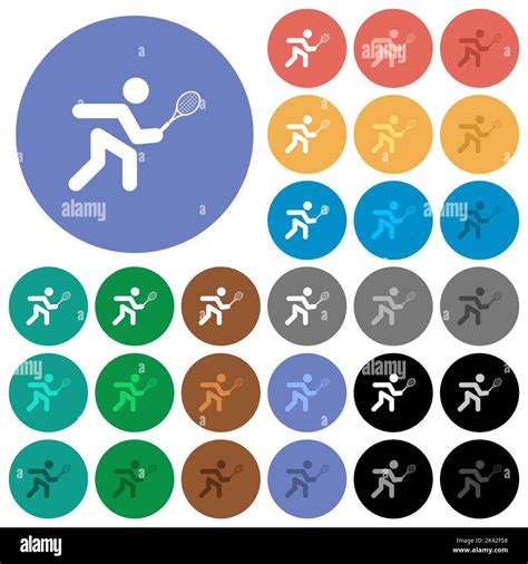 Tennis player multi colored flat icons on round backgrounds. Included ...