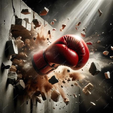 Premium Photo | A dynamic image showing a red boxing glove punching through a concrete wall ...