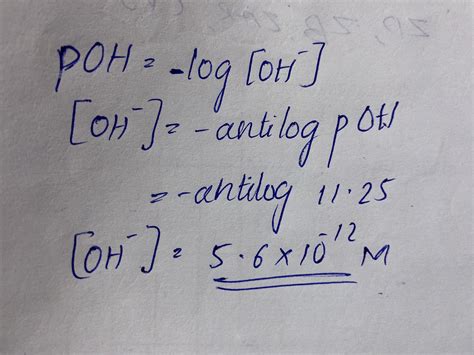 The pOH of a solution is 11.25. Calculate the hydroxide ion OH ...