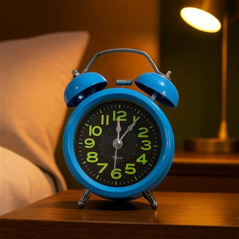 Vintage Blue Twin Bell Alarm Clock for Bedside, Loud Ringing Clock for