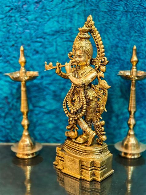 Buy Brass Handcrafted Fine Quality Krishna Idol | Height 19 inch ...