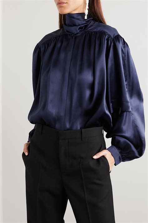 Navy Blue Silk Blouse - Breeze Clothing 429