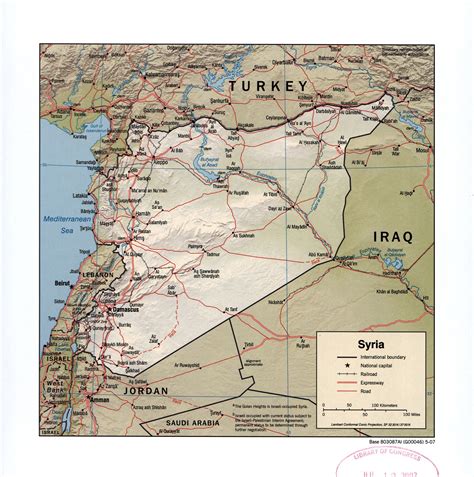 Large detailed political map of Syria with relief, roads, railroads and cities - 2007 | Syria ...
