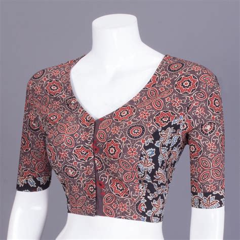 Brown Ajrakh Printed Patch Work Cotton Blouse 10068138 – Avishya.com