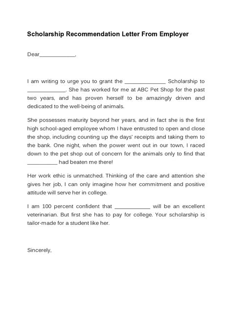 Scholarship Letter Of Recommendation Template