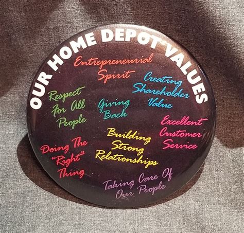 LMH Button Pin OUR HD LIVING VALUES Slogans HOME DEPOT Employee 3" | eBay