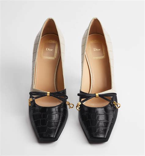 Dior Muse Pump Black and Cream Crocodile Printed Calfskin | DIOR