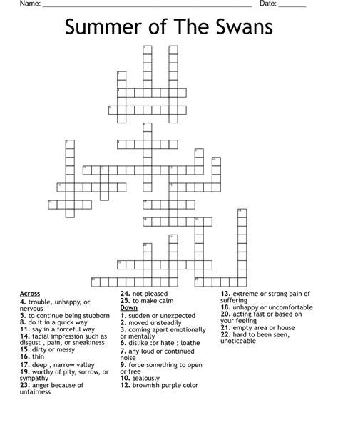 Summer of The Swans Crossword - WordMint