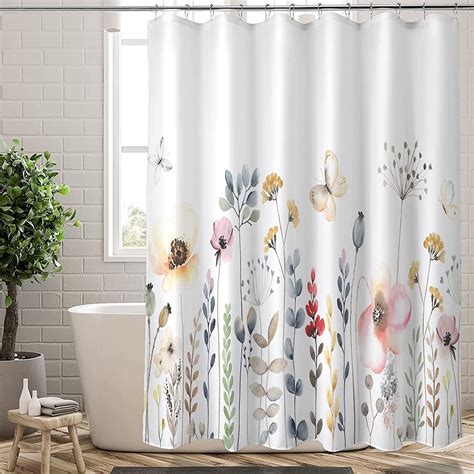 Extra Long Shower Curtain 72x84 inch Length Watercolor Floral Shower ...