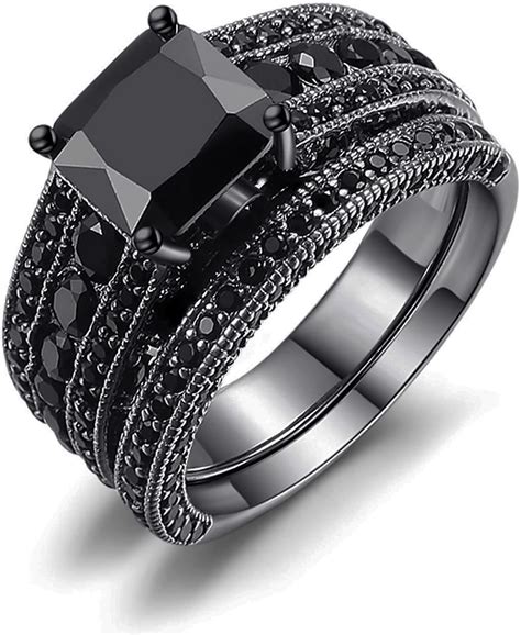 Buy Castillna Black Sterling Silver Princess Cut Cubic Zirconia ...
