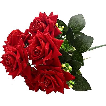 Buy Fourwalls Artificial Velvet Rose Bouquet (40 cm, Red, 7 Branches ...
