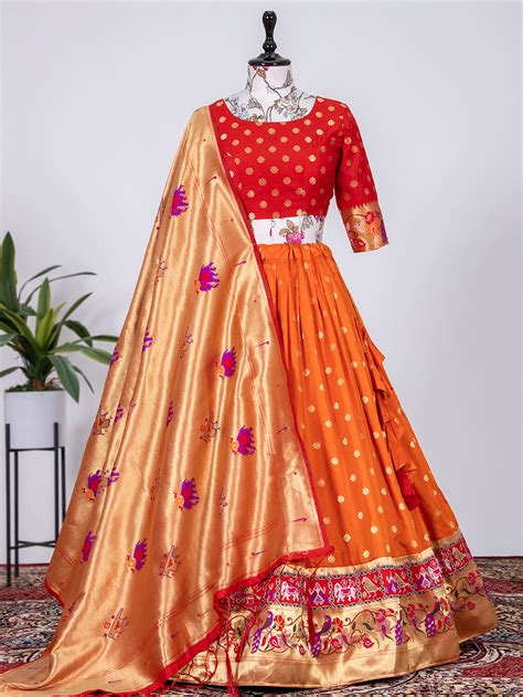 Orange Color Jacquard Silk Paithani Lehenga Choli – Looknbook Art
