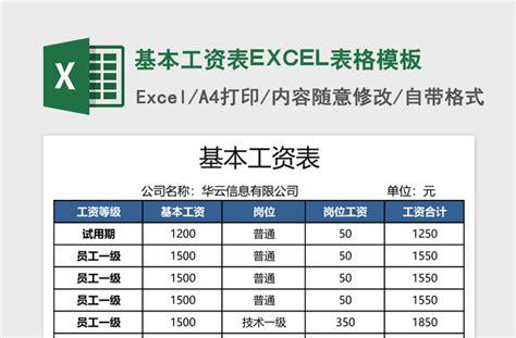基本工资表EXCEL表格模板-Excel表格-工图网