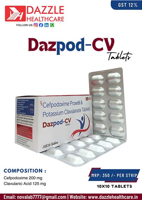 Cefpodoxime 200 mg and Potassium Clavulanate 125 mg Tablet Manufacturer ...