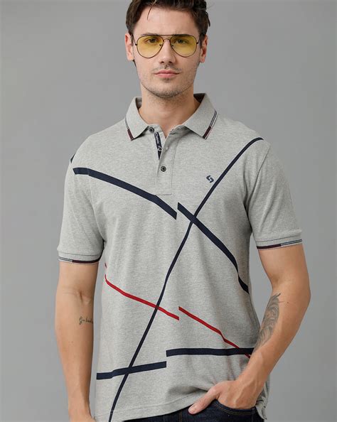 Classic Polo Men's Cotton Half Sleeve Printed Slim Fit Polo Neck Grey