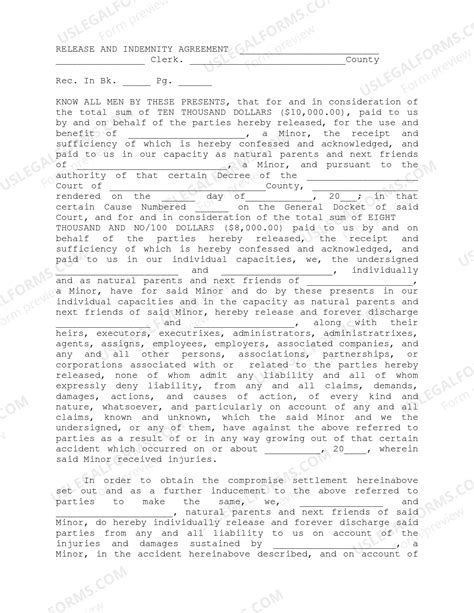 California Release and Indemnity Agreement for Settlement | US Legal Forms