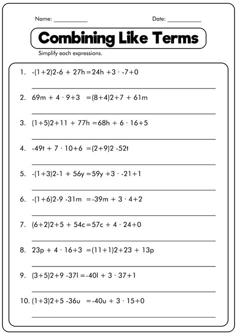 Combining Like Terms Worksheets | dev.onallcylinders.com