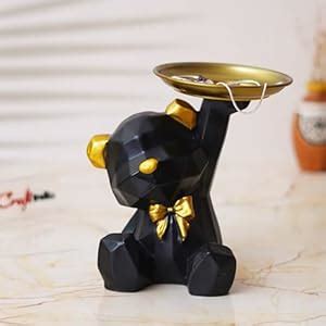 Buy eCraftIndia Geometric Black Sitting Teddy Bear Statue Holding Tray ...