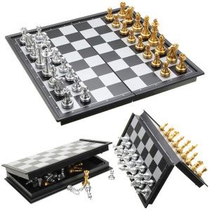 SMB ENTERPRISES Magnetic Chess Set, Folding Chess Board Game, Gold and ...