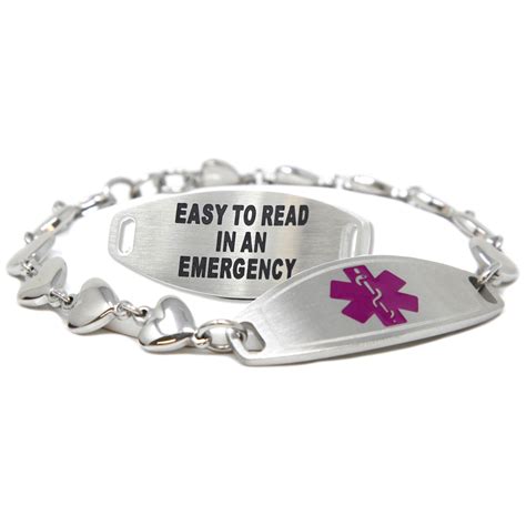 Buy Personalized Medical Alert Bracelet, Purple Heart Chain, 316L ...