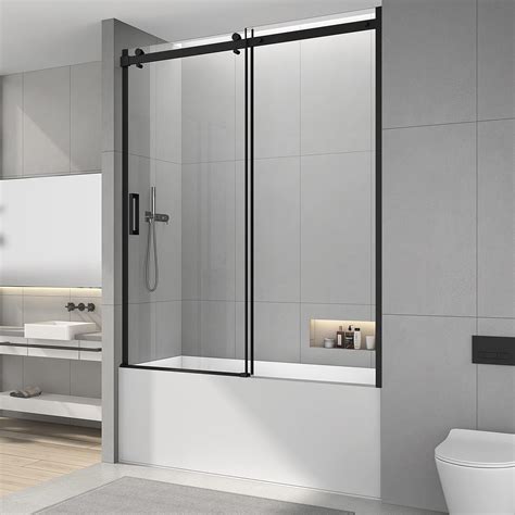 Sunrosa 60" W x 60" H Frameless Tub Shower Door, Tub Door, 5/16" (8mm ...