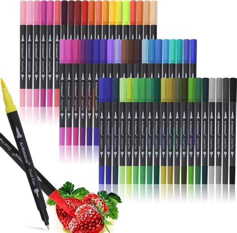 THR3E STROKES Dual Brush Marker Pens Colored Fine Point and Brush Tip ...