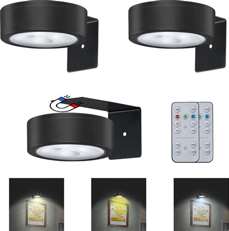 3Pcs Battery Operated Picture Light, Magnetic Painting Light with Remote, Dimmable Timer Art ...