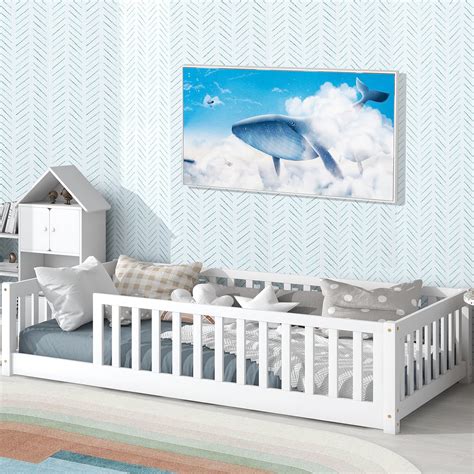 Buy Tatub Twin Size Floor Bed for Kids with Safety Guardrails and Door ...