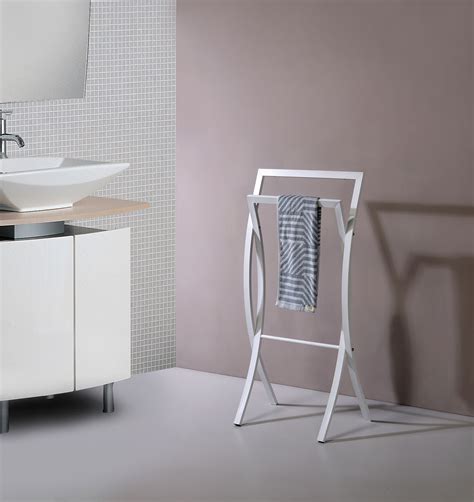 Coronado Double Free Standing Modern Bathroom Towel Rack Stand, White ...