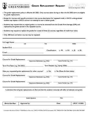 Grade Replacement Request Form (pdf) - Uncg - Fill and Sign Printable ...